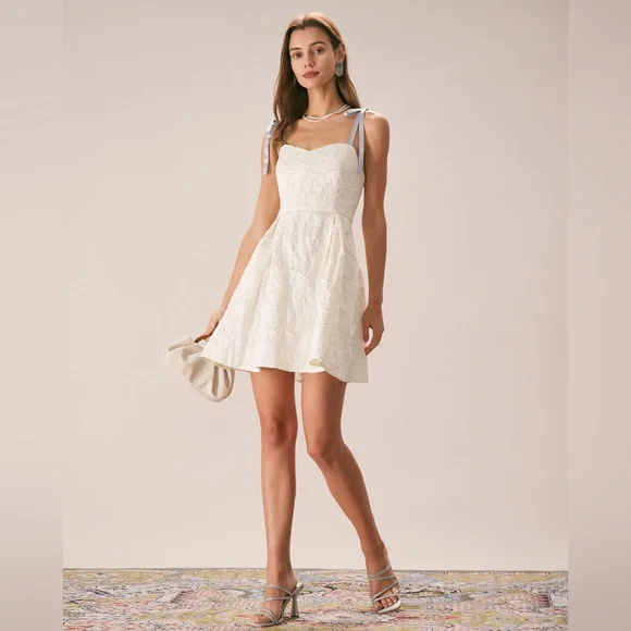 Rihoas Off White Jacquard Tie Strap Mini Dress - Picture 3 of 9